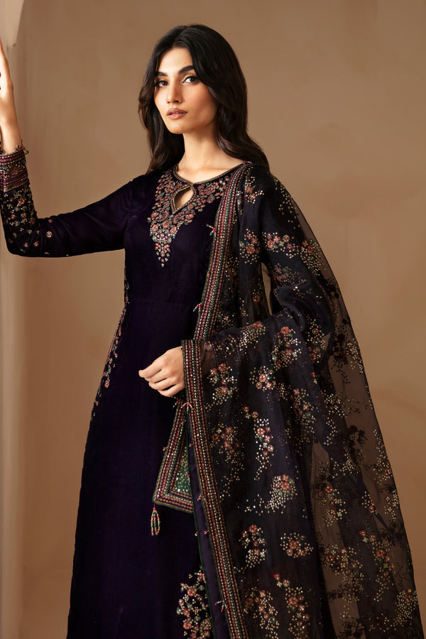 Royal Midnight Pure Velvet Embroidered Festive Suit | RTW