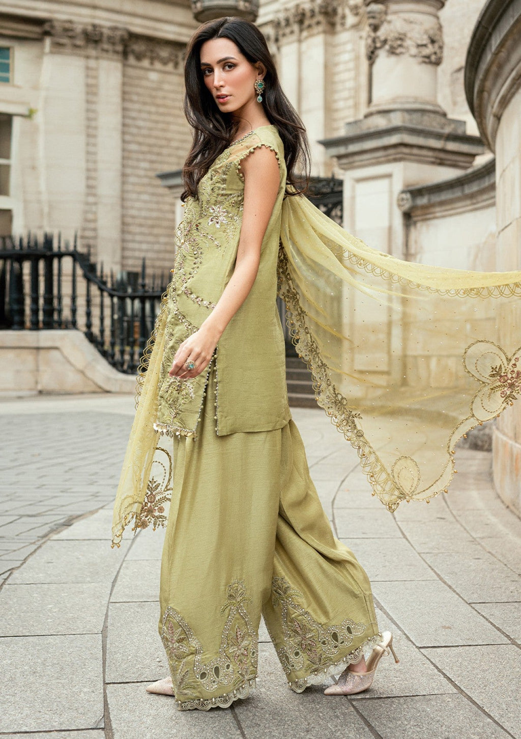 Olive Green Heavy Handwork Embroidered Luxury Suit |Ready to Wear