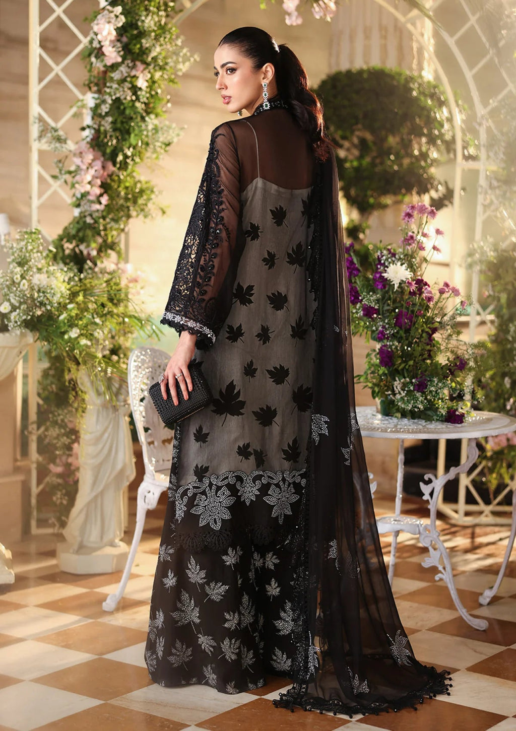 Luxury Black and Silver Embroidered Chiffon Suit with Adda Work |RTW