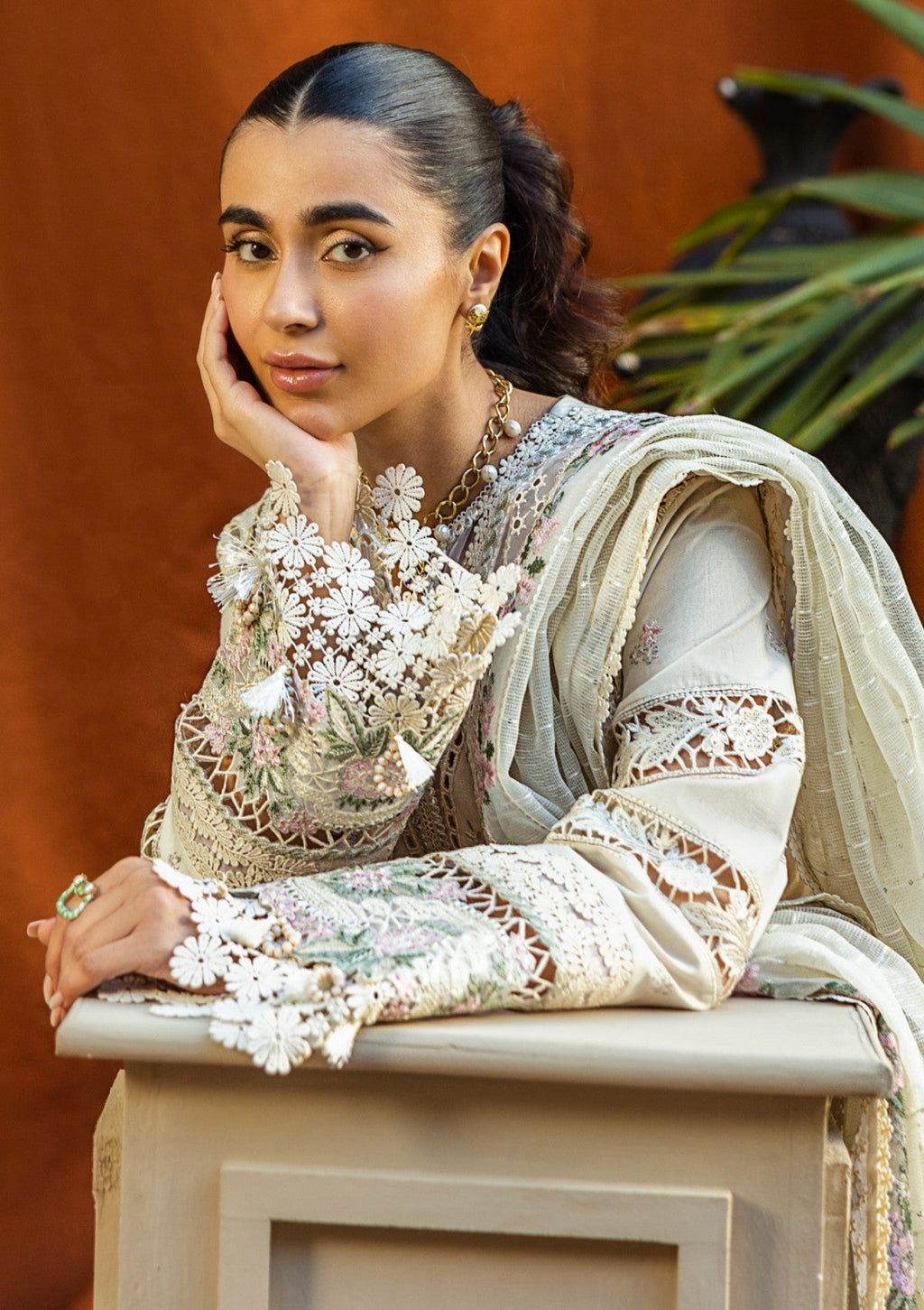Off-White Chikankari Lawn | Heavy Embroidered Eid Formal