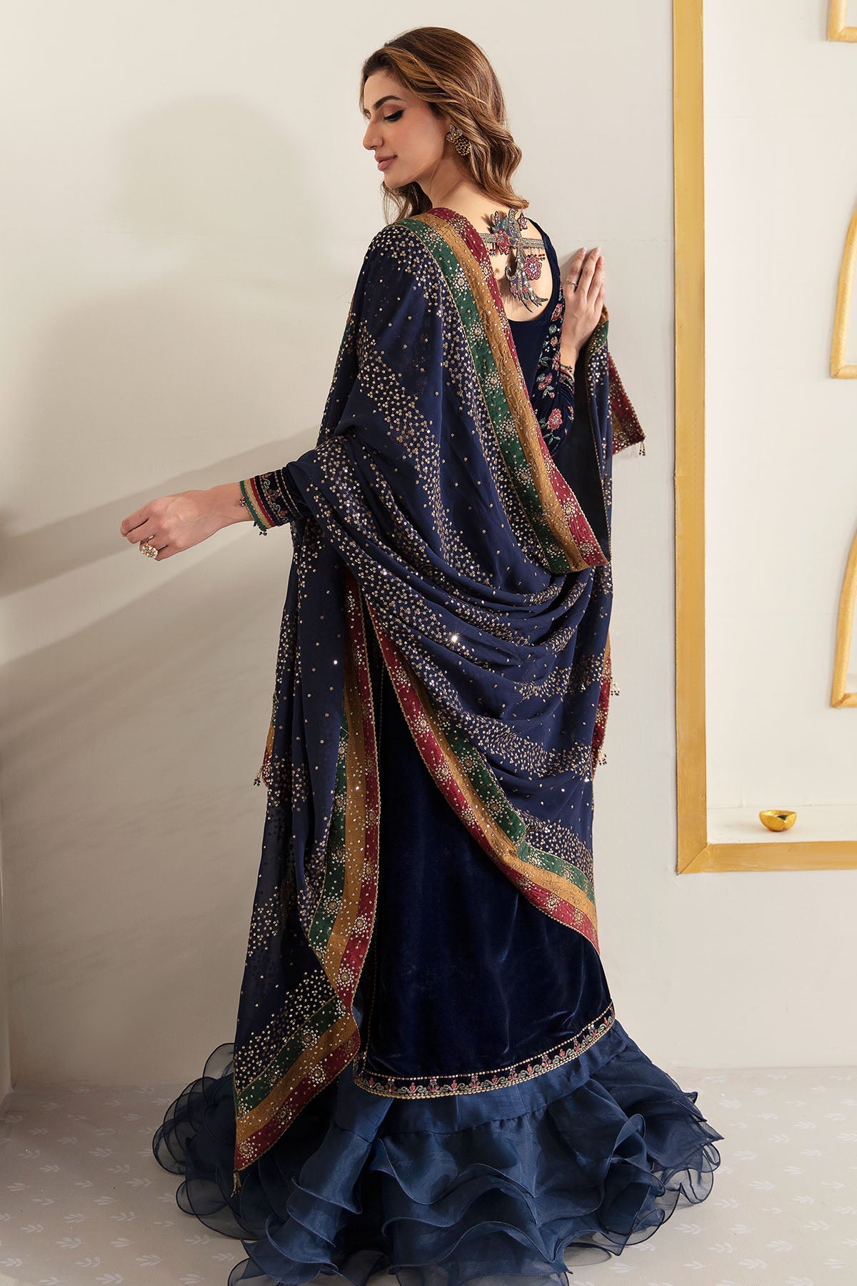 Navy Micro 9000 Velvet Embroidered Ready to Wear Festive Suit