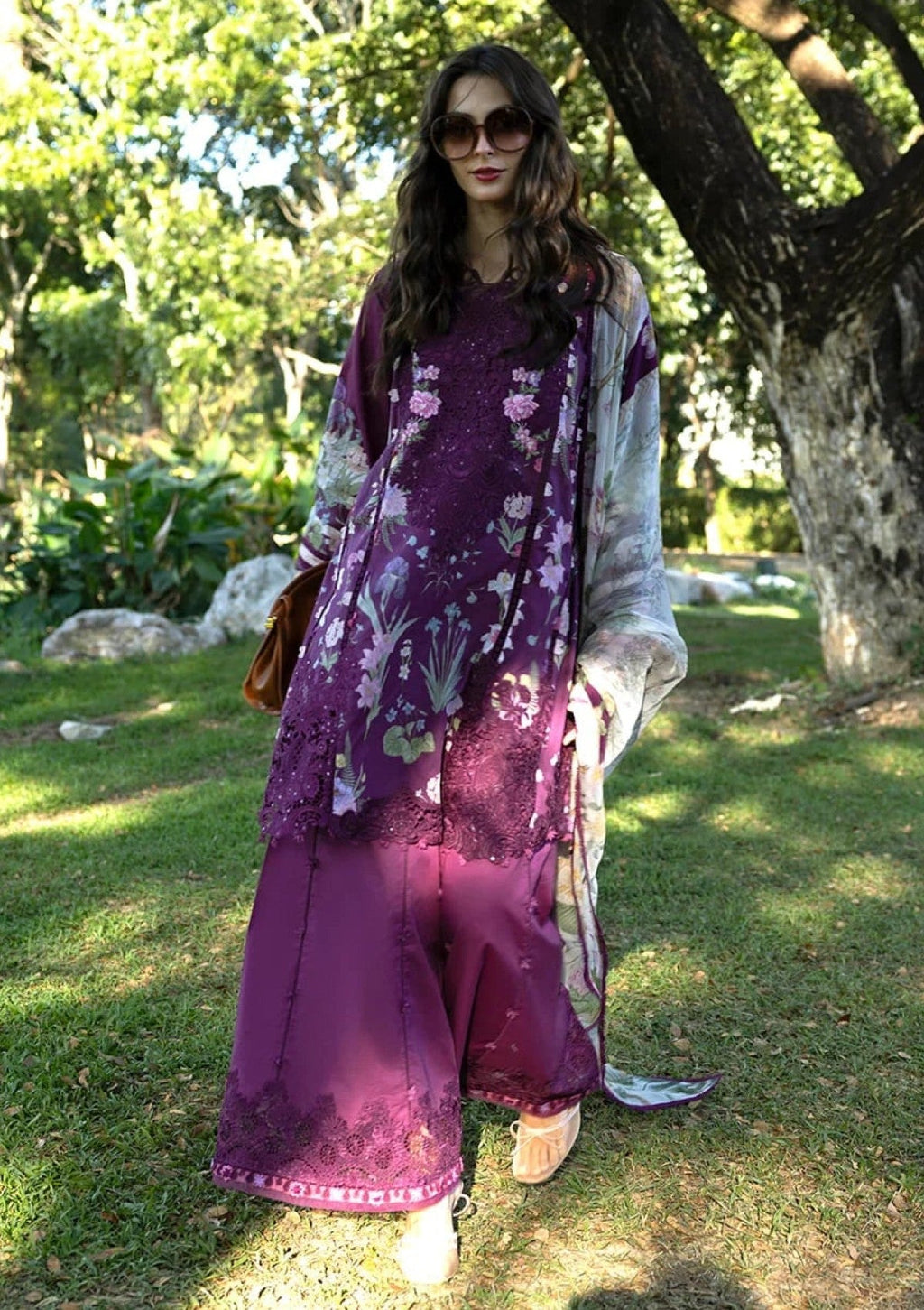 Plum Embroidered Printed Lawn Suit | Ready to Wear