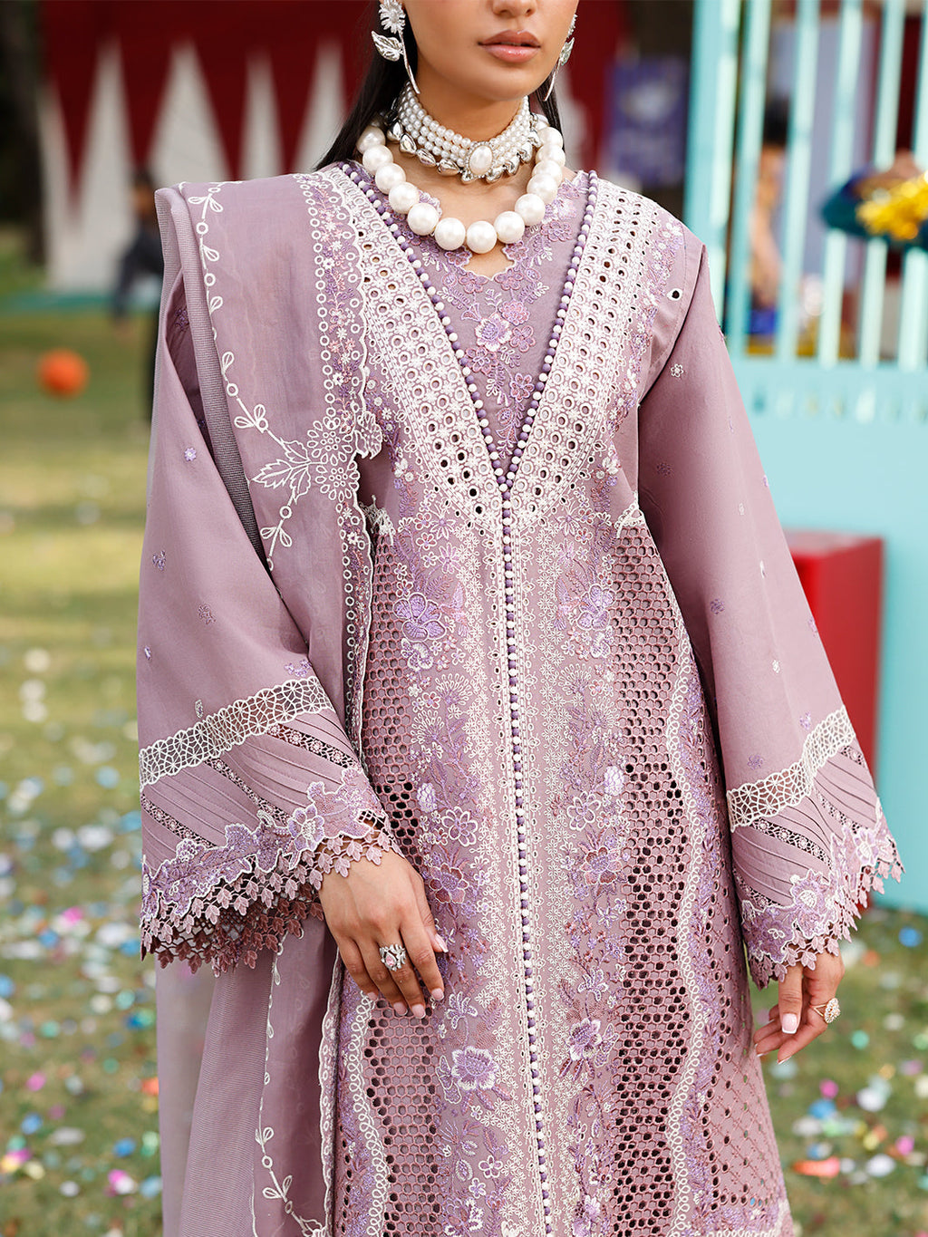Lilac Heavy Embroidered Lawn Suit with Organza Dupatta | RTW