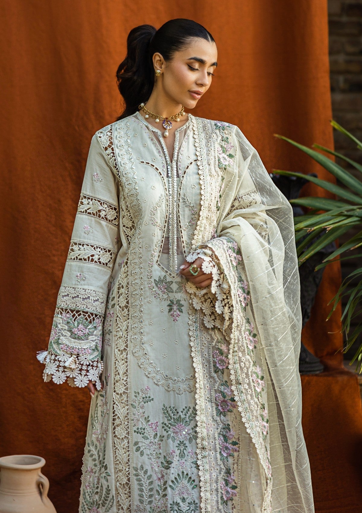 Off-White Chikankari Lawn | Heavy Embroidered Eid Formal