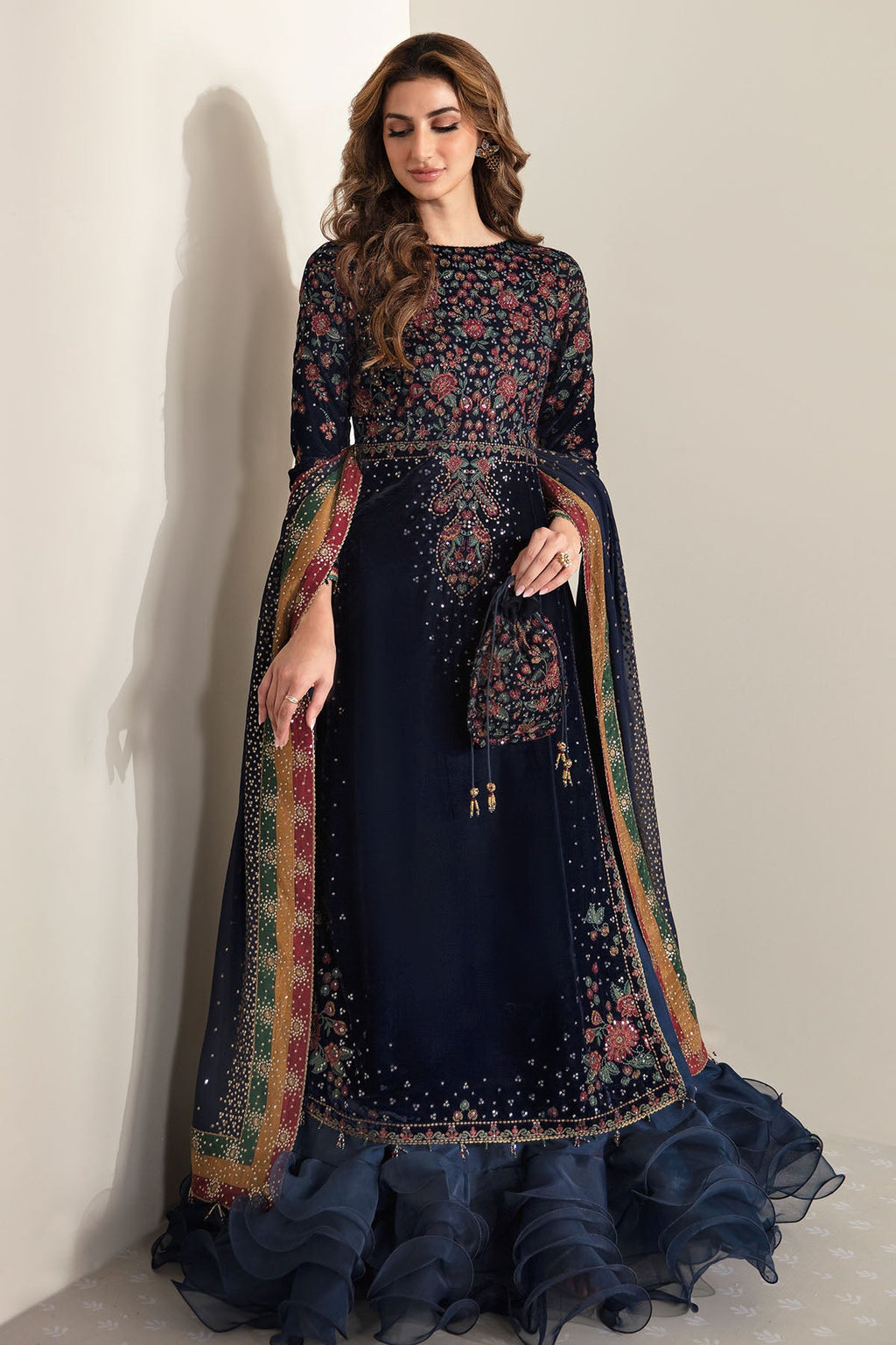 Navy Micro 9000 Velvet Embroidered Ready to Wear Festive Suit