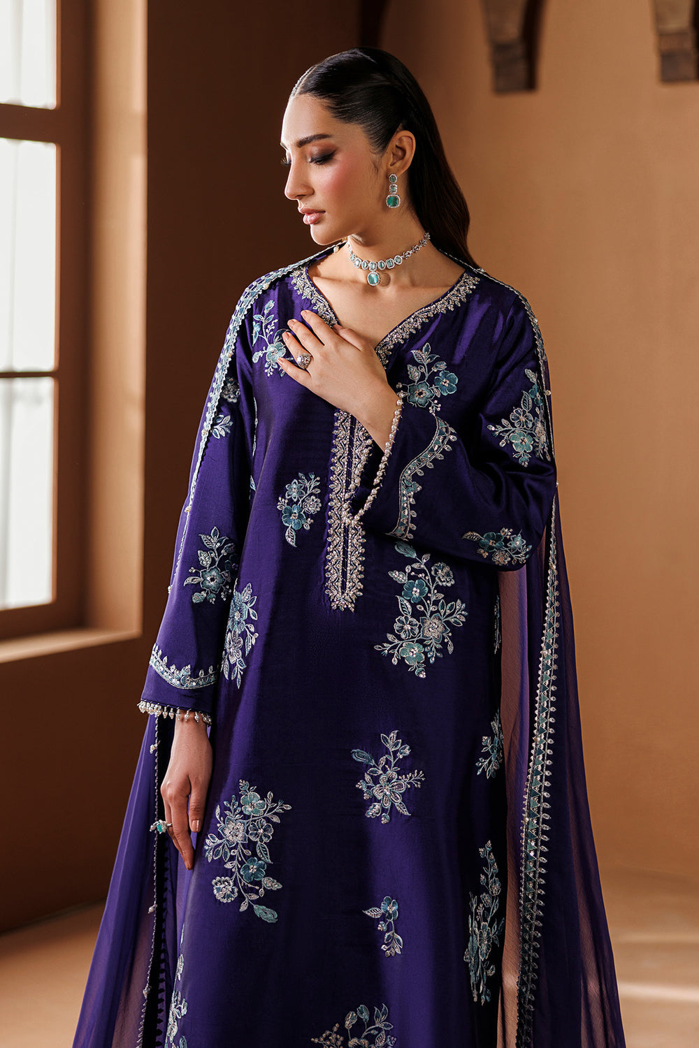 Deep Purple Embroidered Chiffon Suit | Ready to Wear