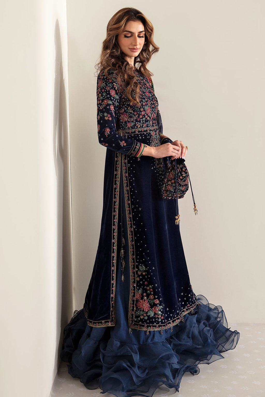 Navy Micro 9000 Velvet Embroidered Ready to Wear Festive Suit