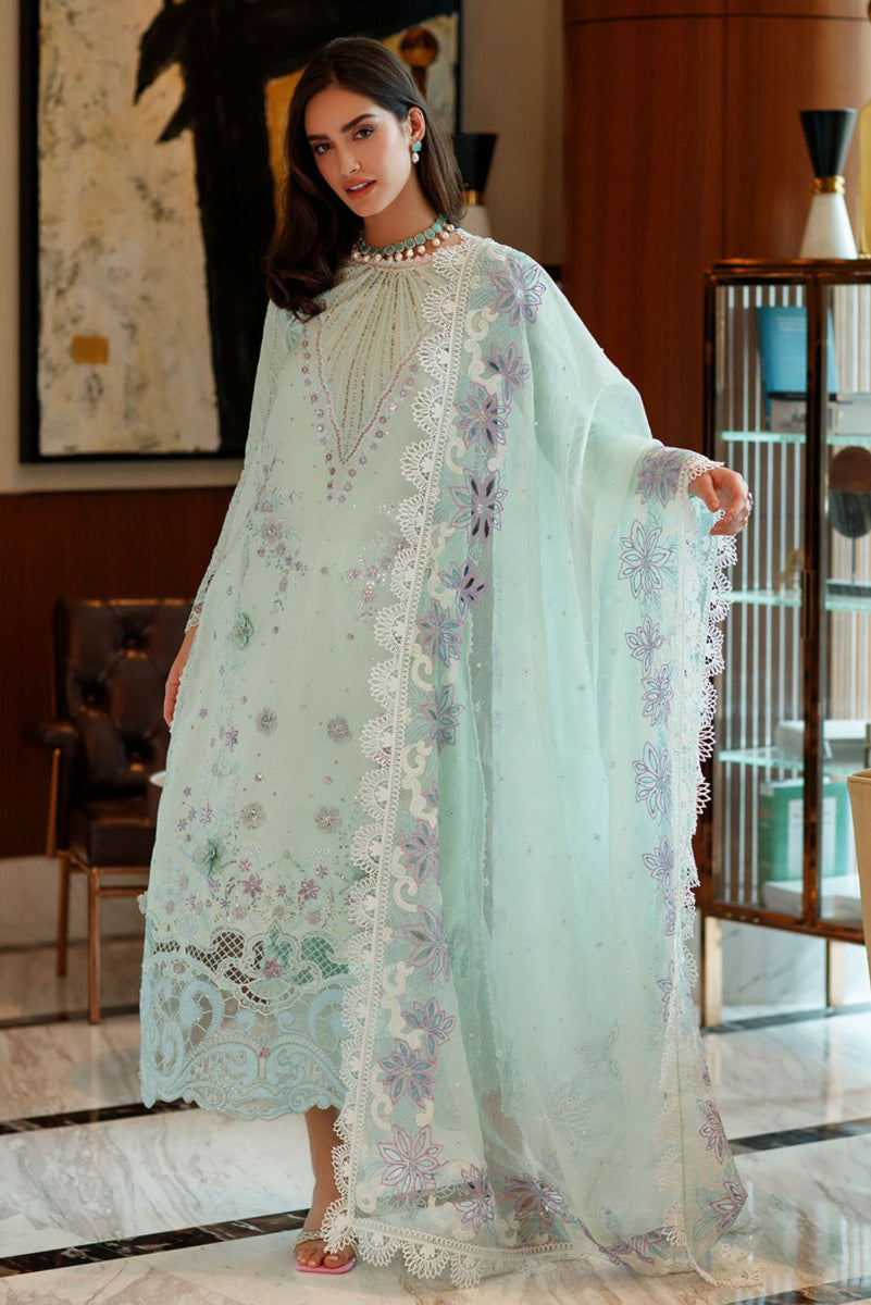 Mint Green Embroidered Organza Suit with Handwork |Ready to Wear