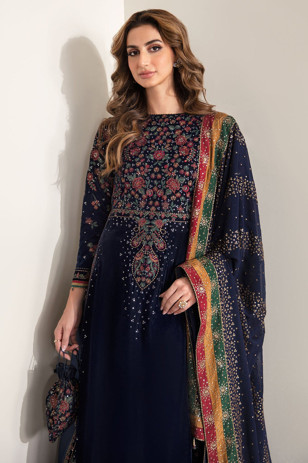 Navy Micro 9000 Velvet Embroidered Ready to Wear Festive Suit