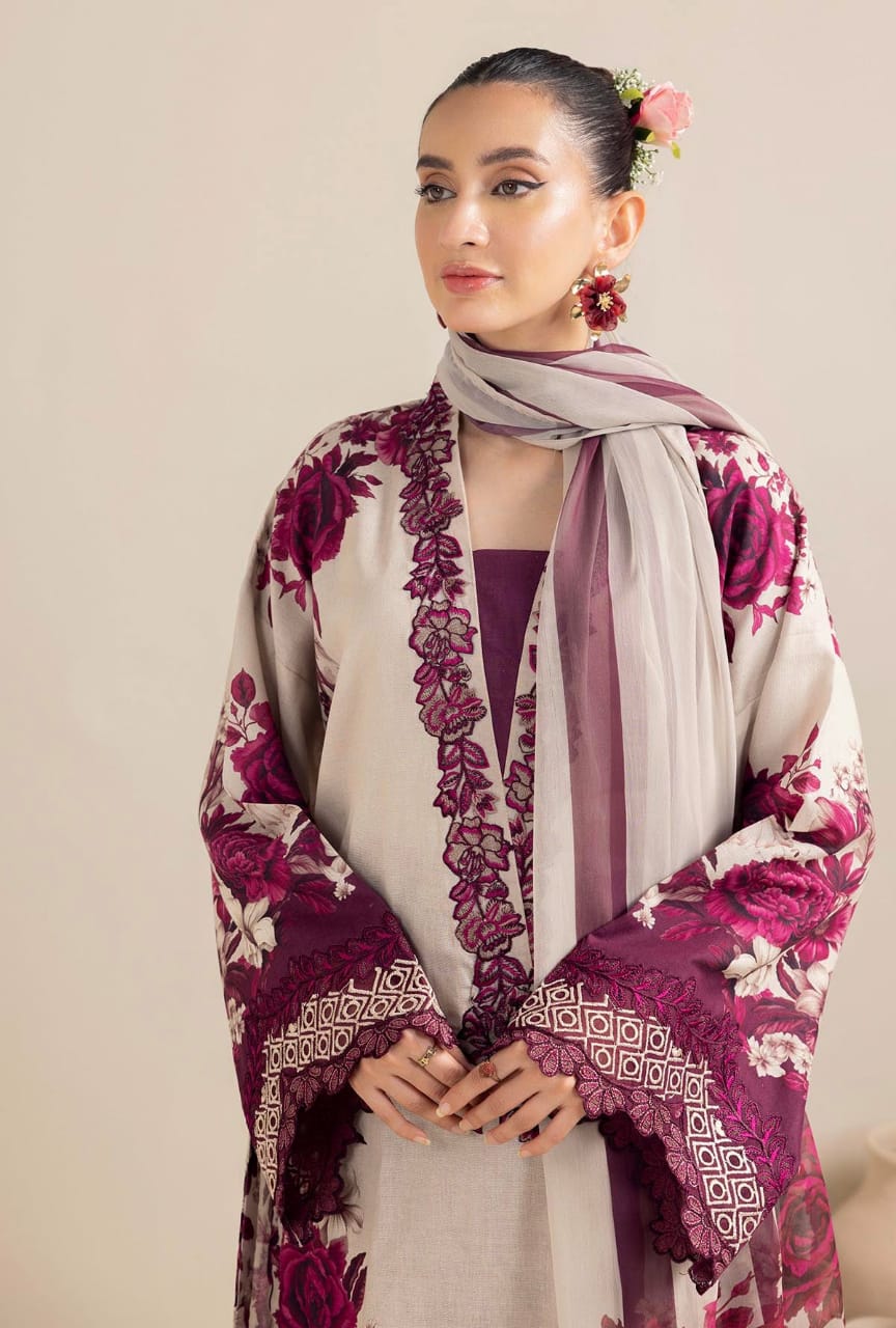 Ivory & Plum - Printed Lawn Suit With Chiffon Dupatta | Ready to Wear