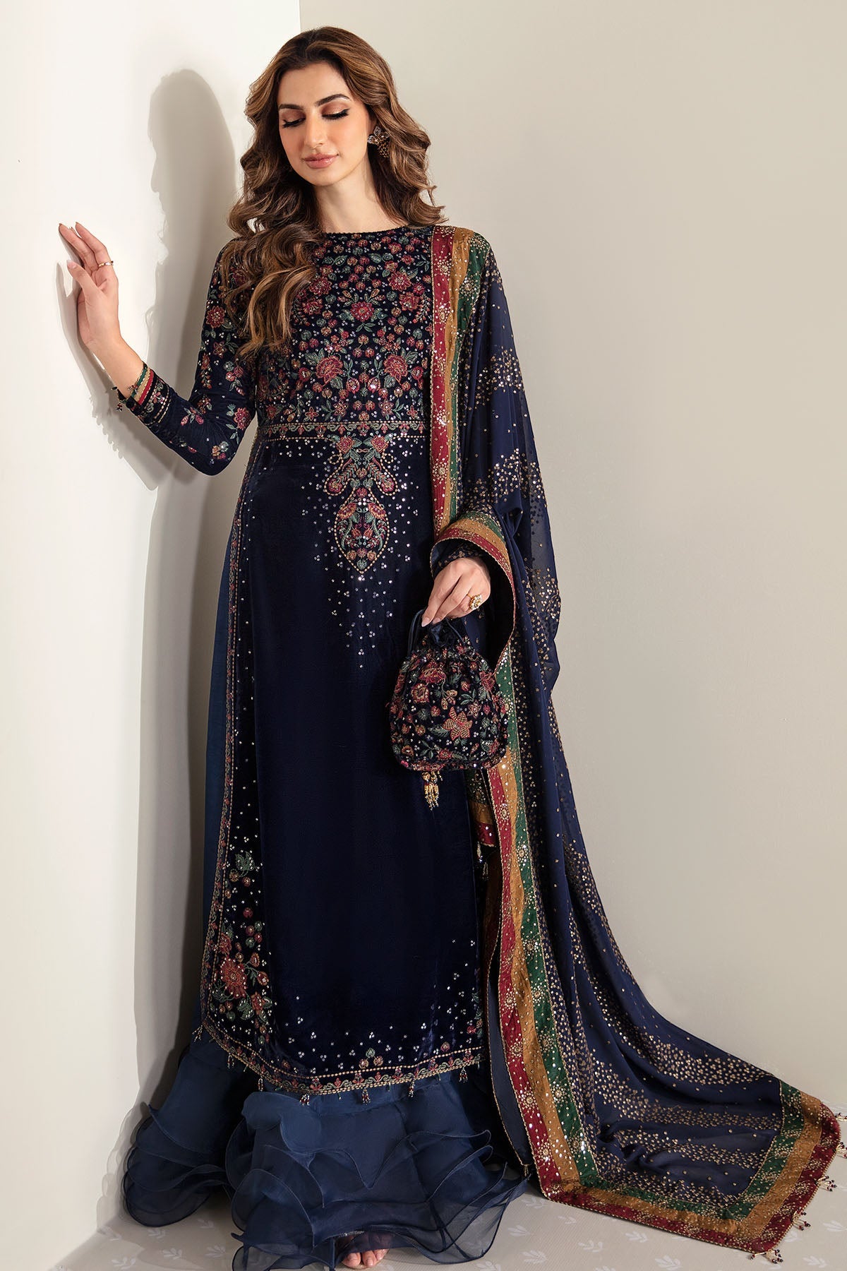 Navy Micro 9000 Velvet Embroidered Ready to Wear Festive Suit