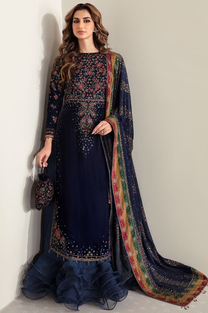 Navy Micro 9000 Velvet Embroidered Ready to Wear Festive Suit