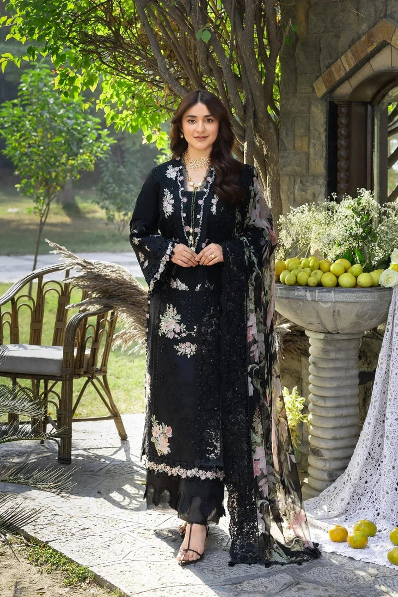 Midnight Bloom - 3 Piece Embroidered Lawn Suit | Ready To Wear