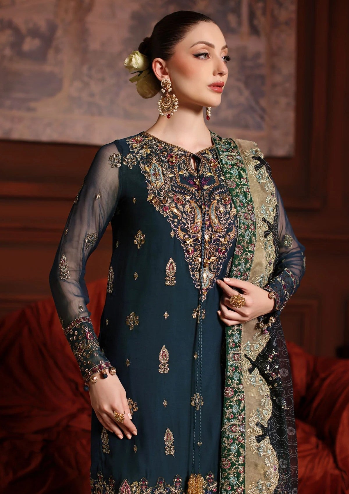 Luxury Embroidered Chiffon 3-Piece Formal Suit with Silk Dupatta | RTW