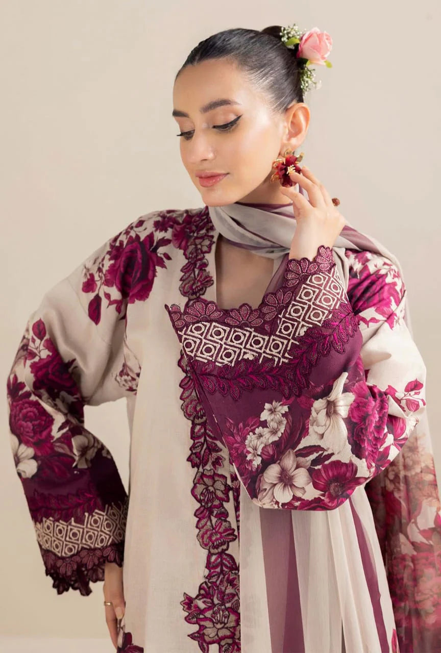 Ivory & Plum - Printed Lawn Suit With Chiffon Dupatta | Ready to Wear