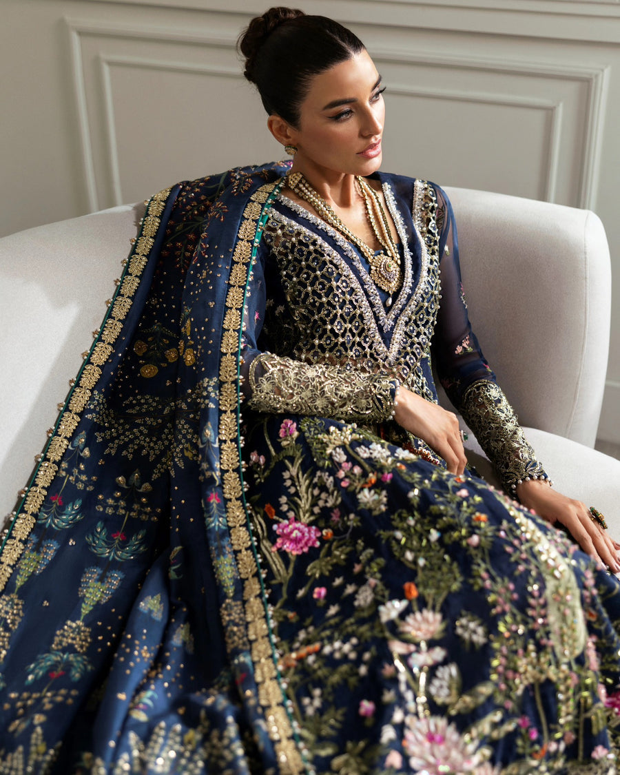 Royal Navy Organza Addawork Lehnga Festive Ensemble |RTW