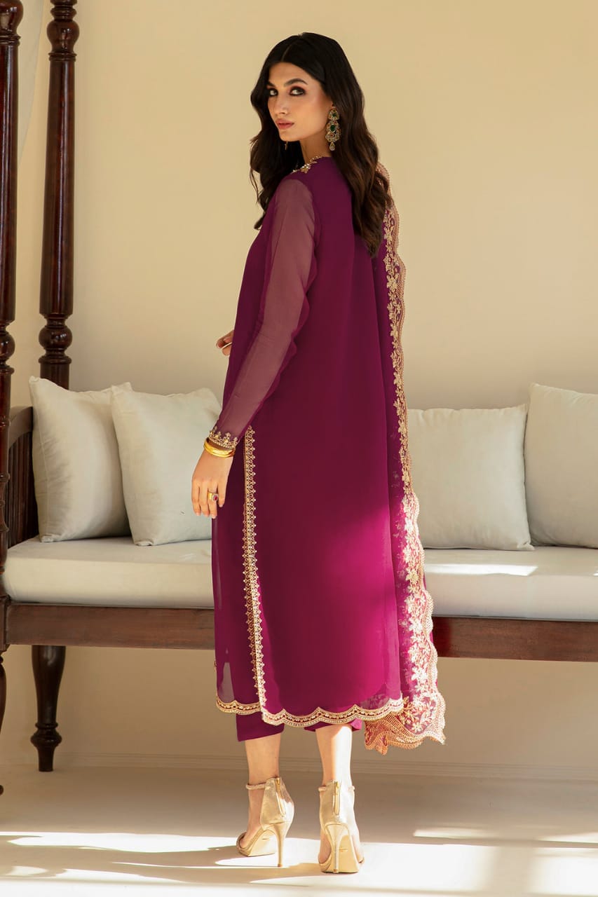 Deep Plum Embroidered Chiffon Suit with Addawork | Ready to Wear (Copy)