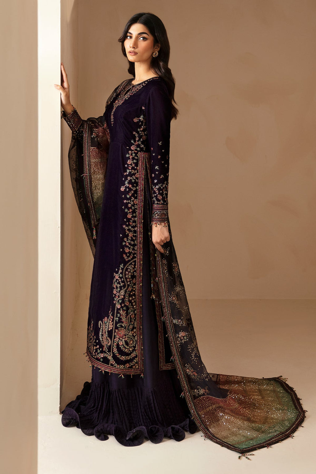 Royal Midnight Pure Velvet Embroidered Festive Suit | RTW