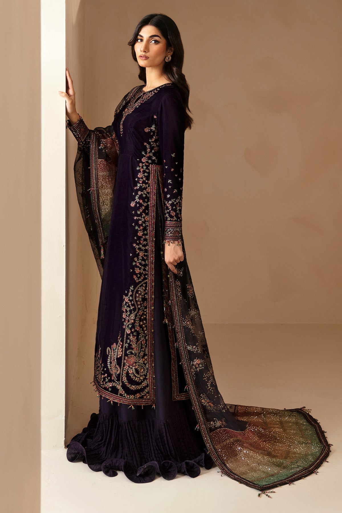 Royal Midnight Pure Velvet Embroidered Festive Suit | RTW