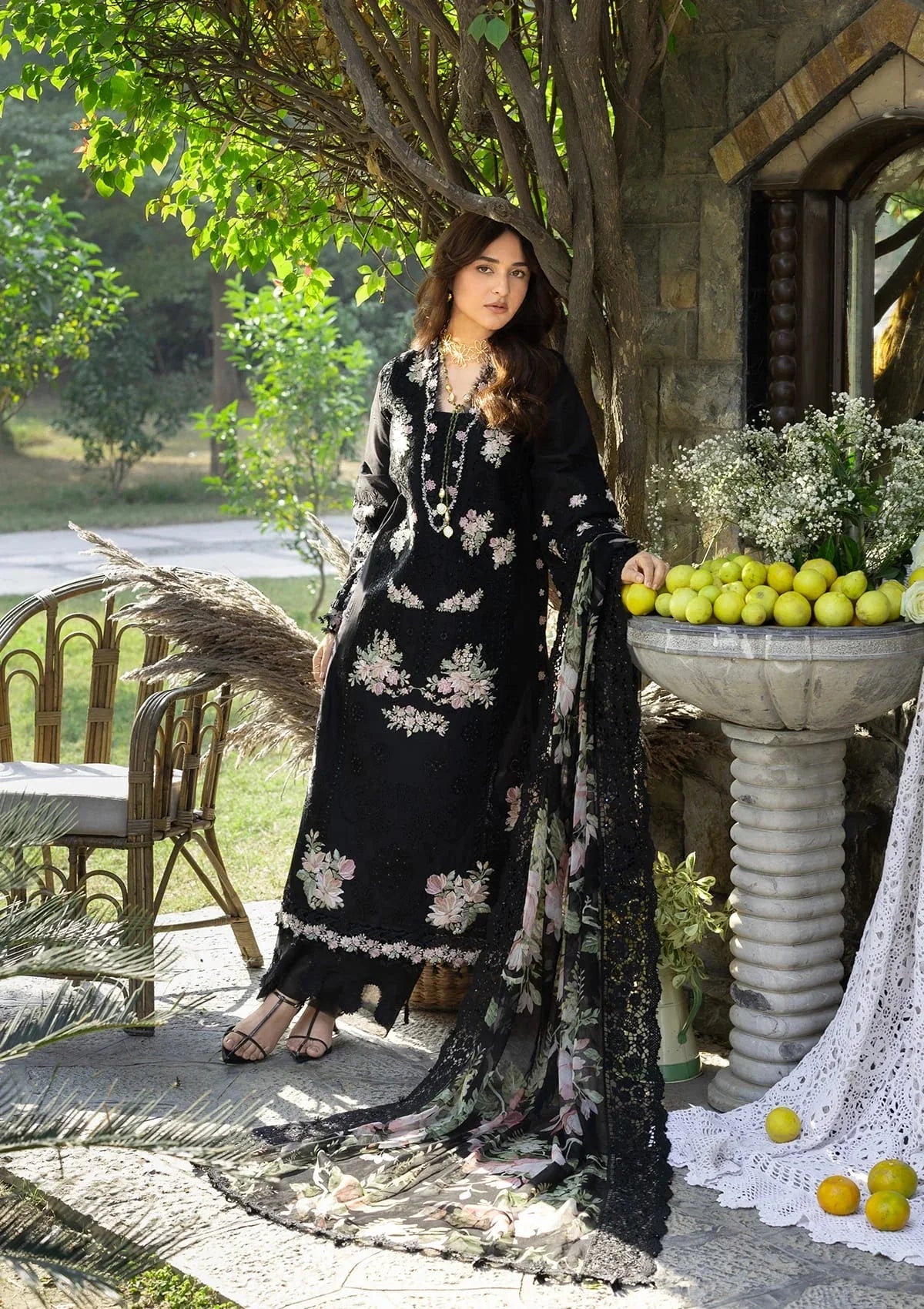Midnight Bloom - 3 Piece Embroidered Lawn Suit | Ready To Wear