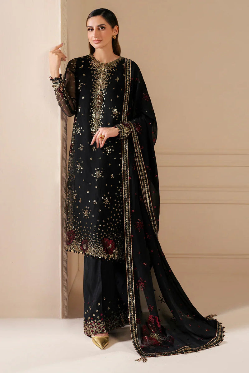 Gilded Charcoal - Embroidered Chiffon Suit | Ready To Wear