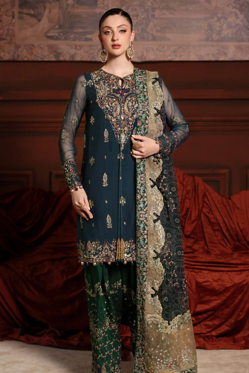 Luxury Embroidered Chiffon 3-Piece Formal Suit with Silk Dupatta | RTW