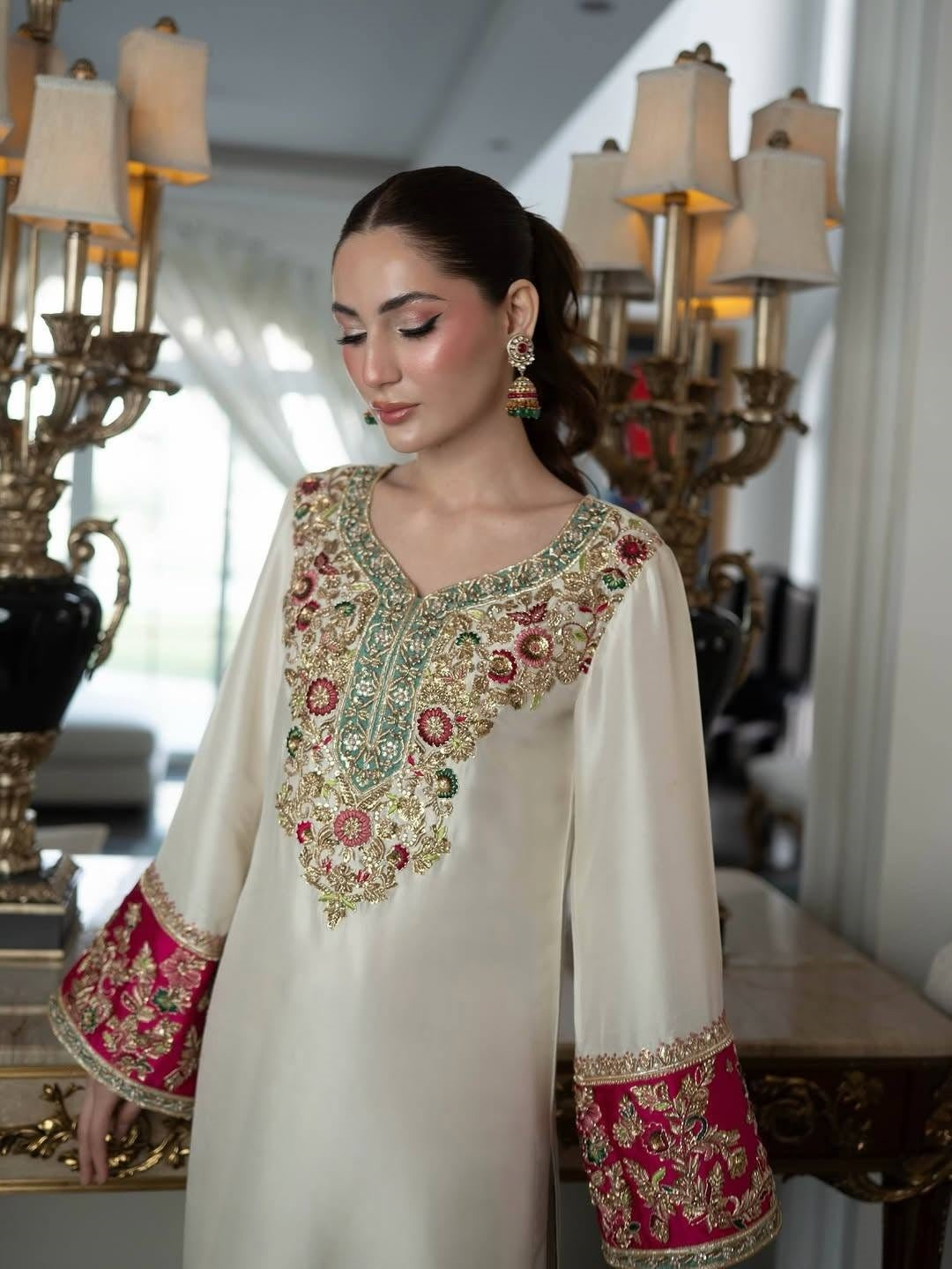 Off-White Raw Silk Suit with Addawork |Ready to Wear