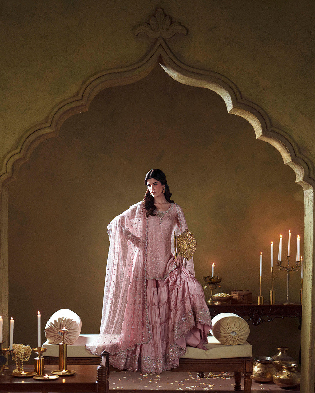 Pink Chiffon Gharara Set with Potli Pouch |Ready to Wear