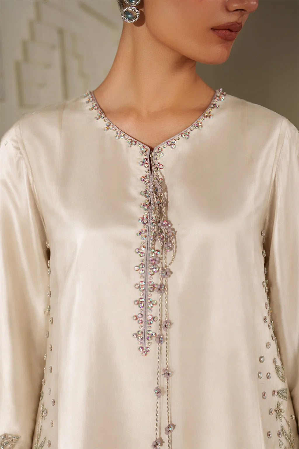 Ivory Bamber Chiffon Ready to Wear Embroidered Festive Suit