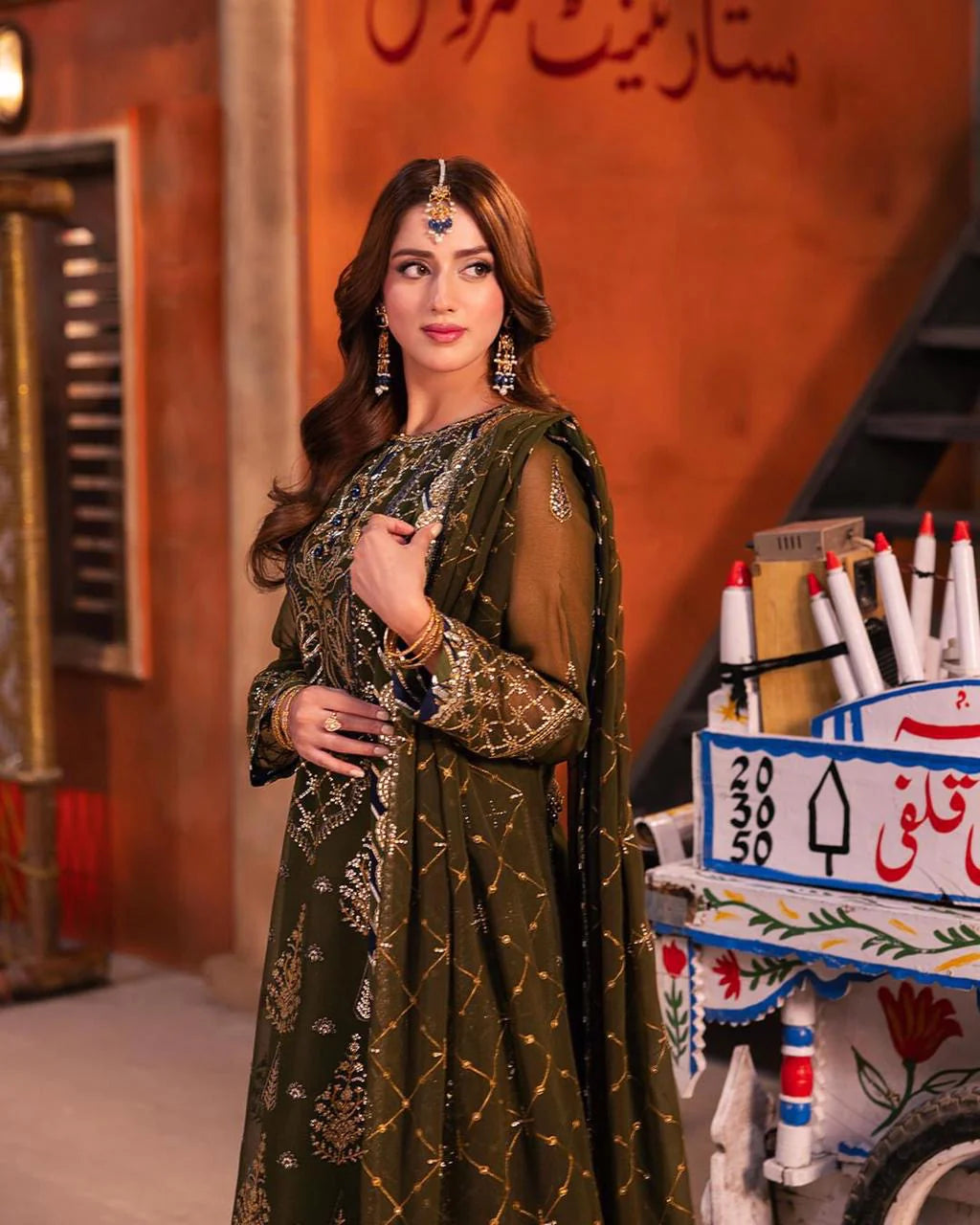 Vintage Olive - Embroidered Chiffon Suit | Ready To Wear