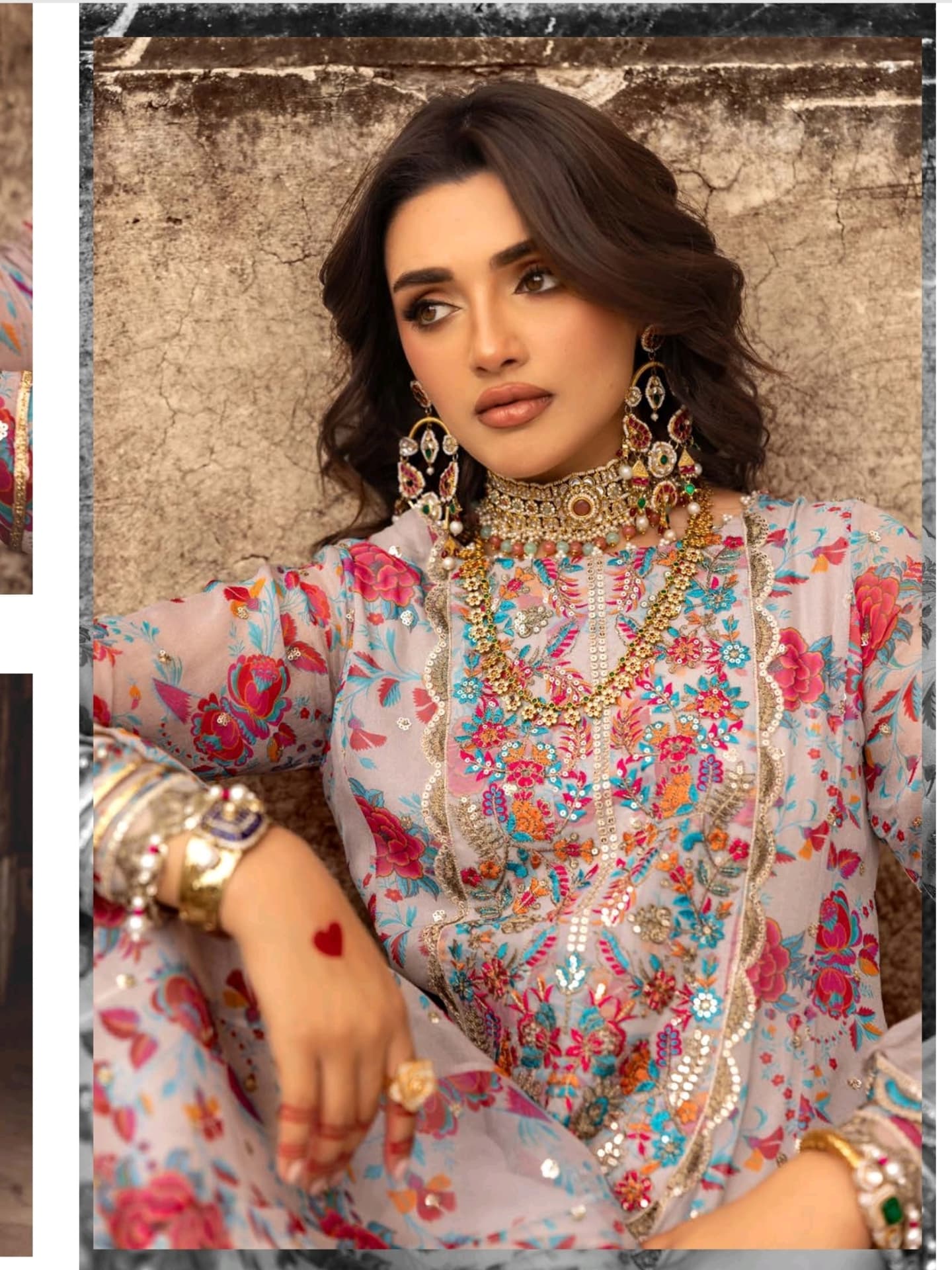Luxury Embroidered Chiffon Suit | Floral Multicolor Sequence Work with Swiss Lawn Inner & Trouser