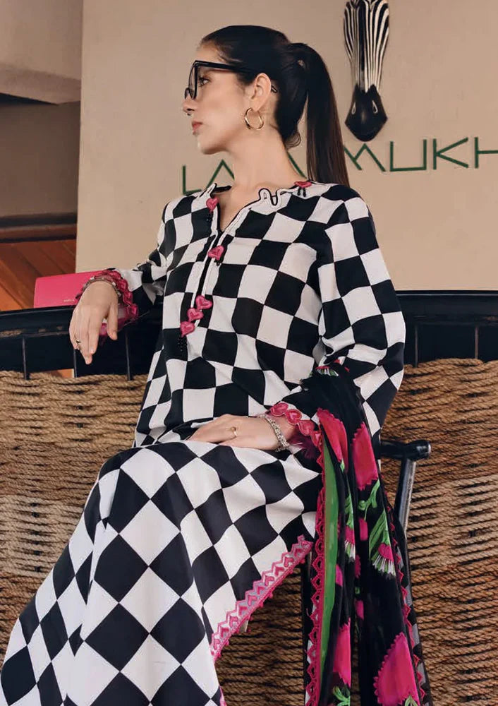 03-Piece Embroidered Lawn Suit With Chiffon Dupatta - Ready To Wear