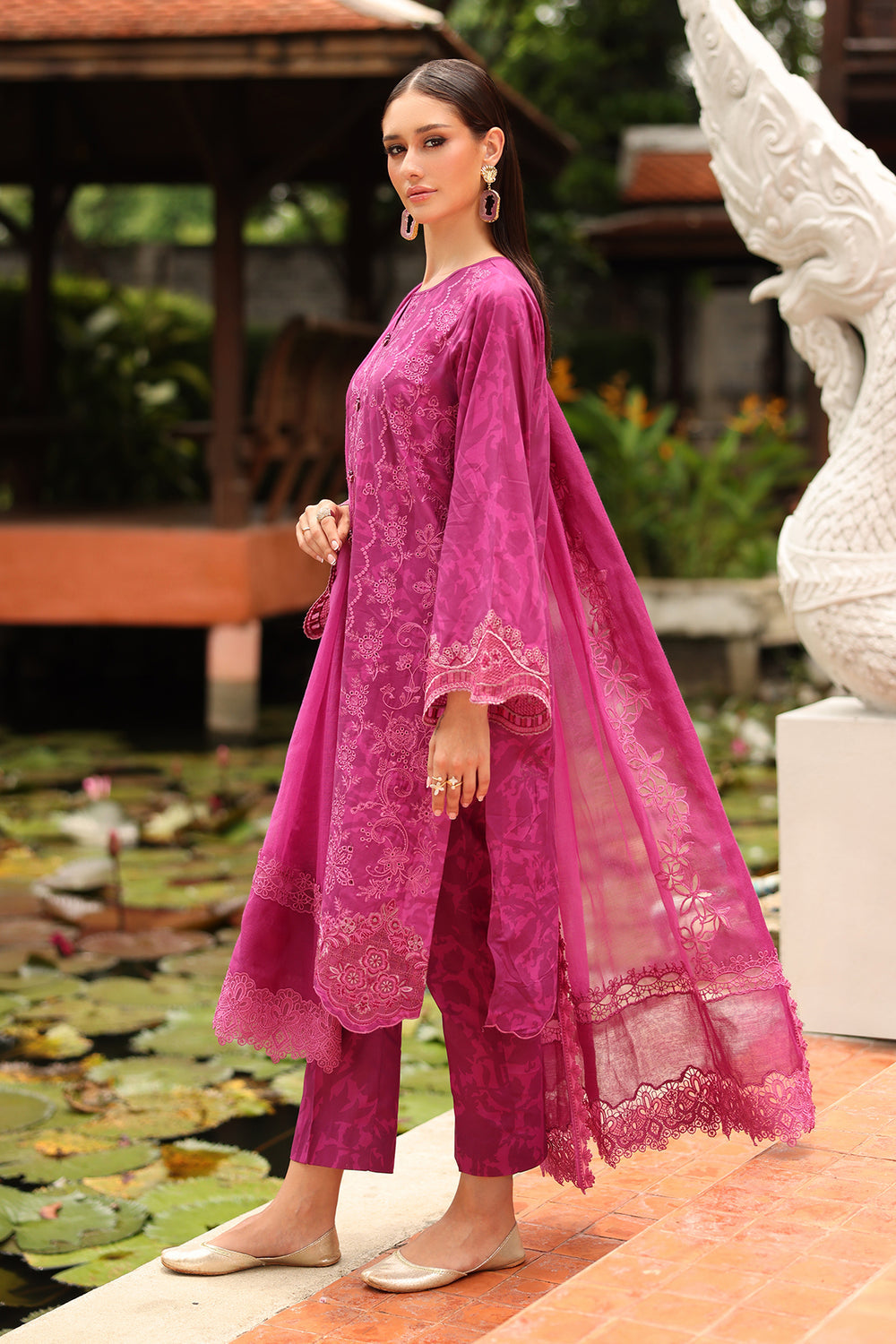 Magenta Printed Lawn Suit with Chiffon Dupatta |Ready to Wear
