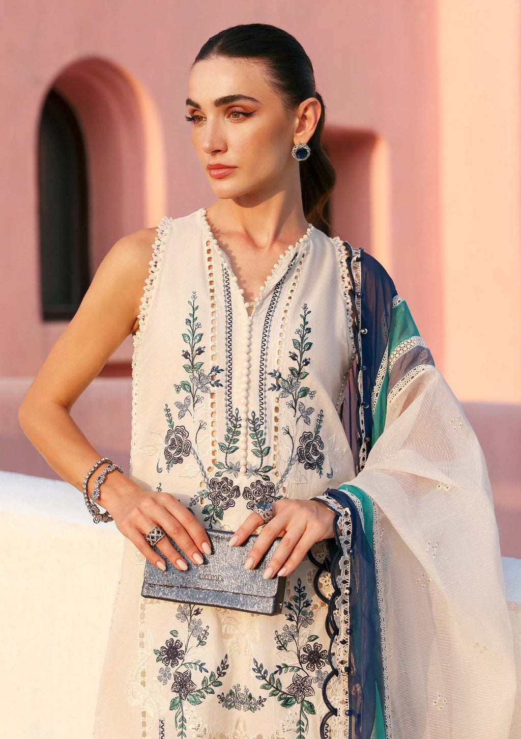 Luxury Lawn 2026 | Heavy Chicken Kari & Laser Embroidered White 3-Piece Stitched Suit | Silk Dupatta