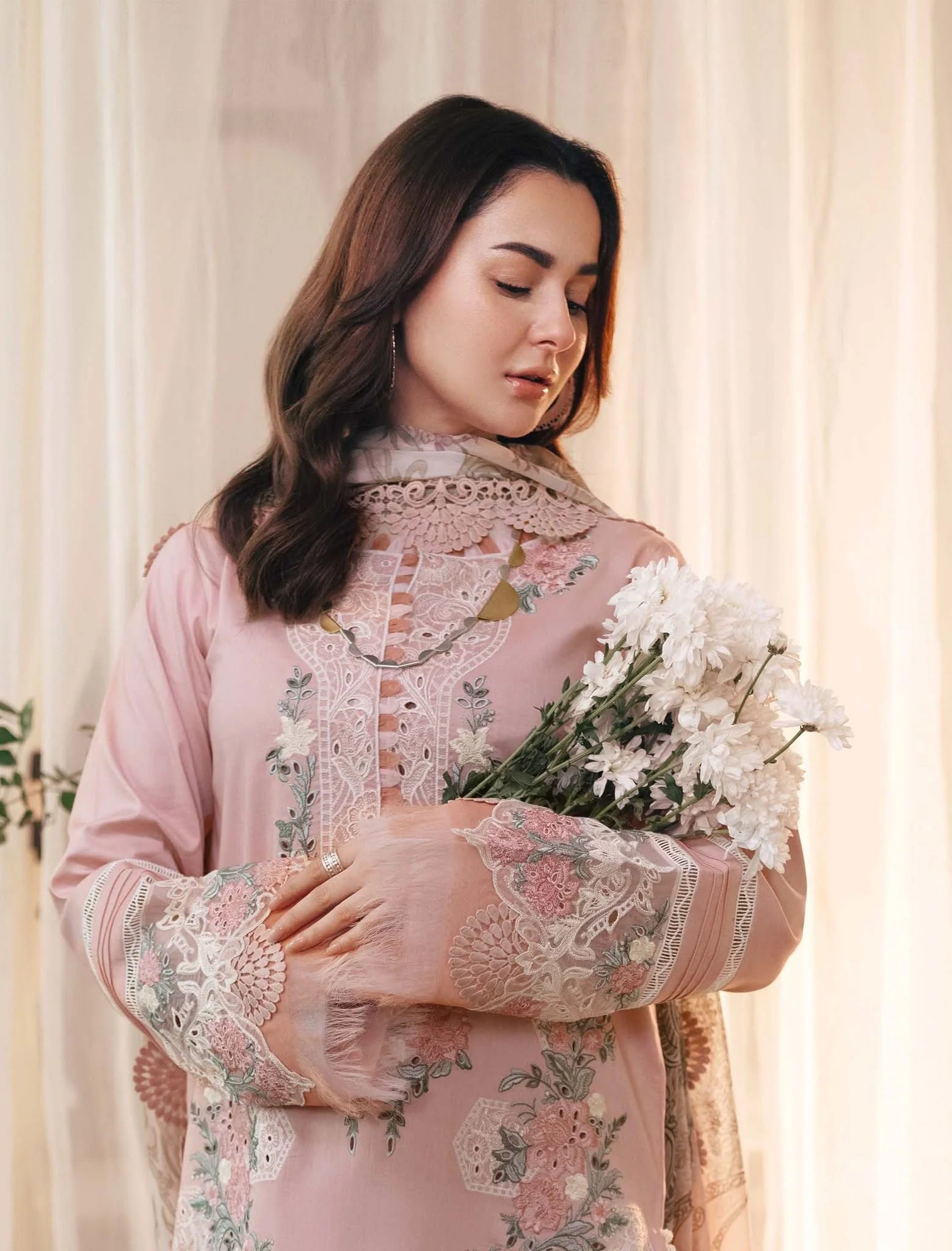 Pastel Pink Floral - 3 Piece Embroidered Suit | Ready To Wear