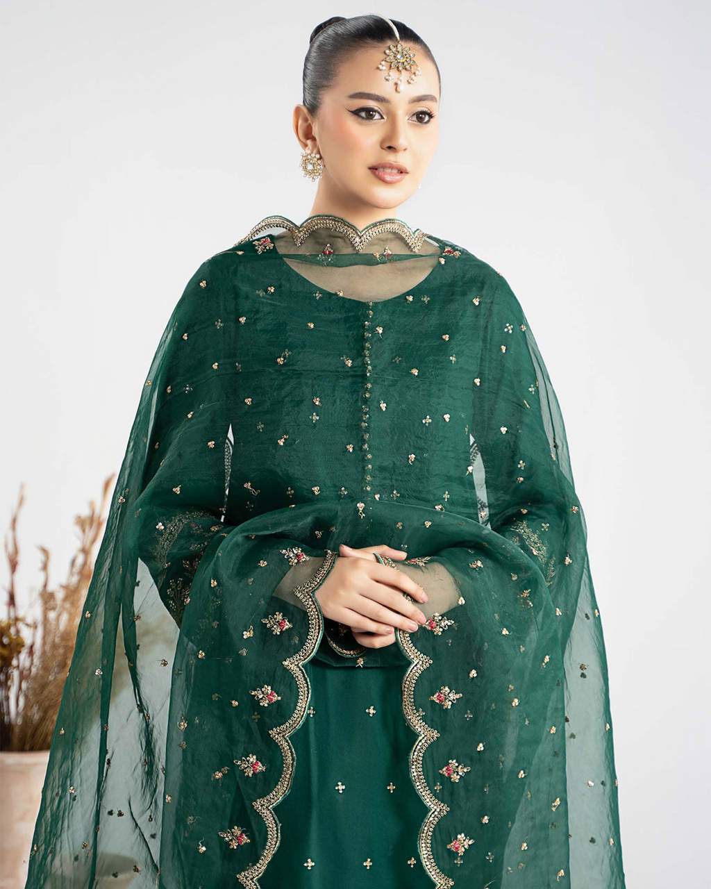 Dark Green Sequence Embroidered Lawn Suit with Navy Blue Trouser | Ready to Wear