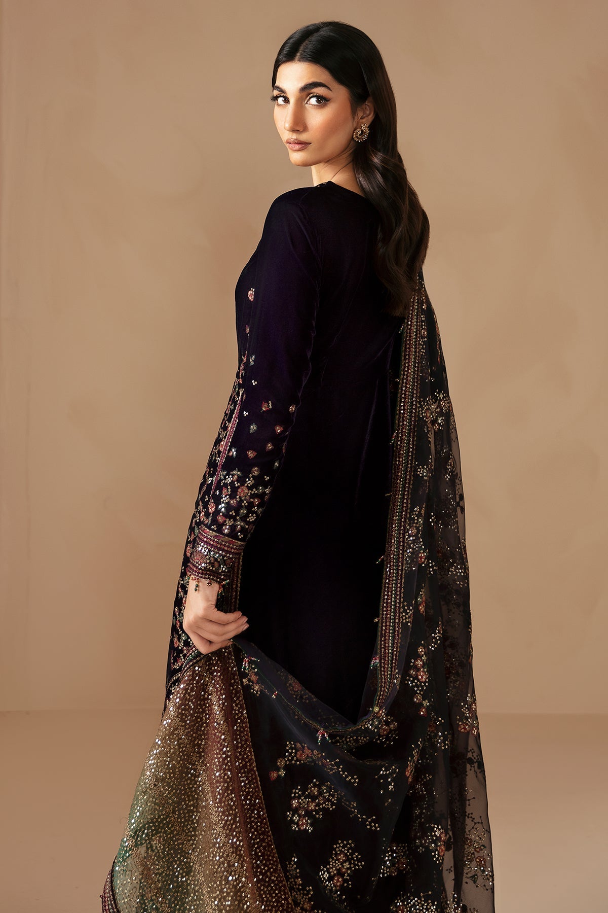 Royal Midnight Pure Velvet Embroidered Festive Suit | RTW