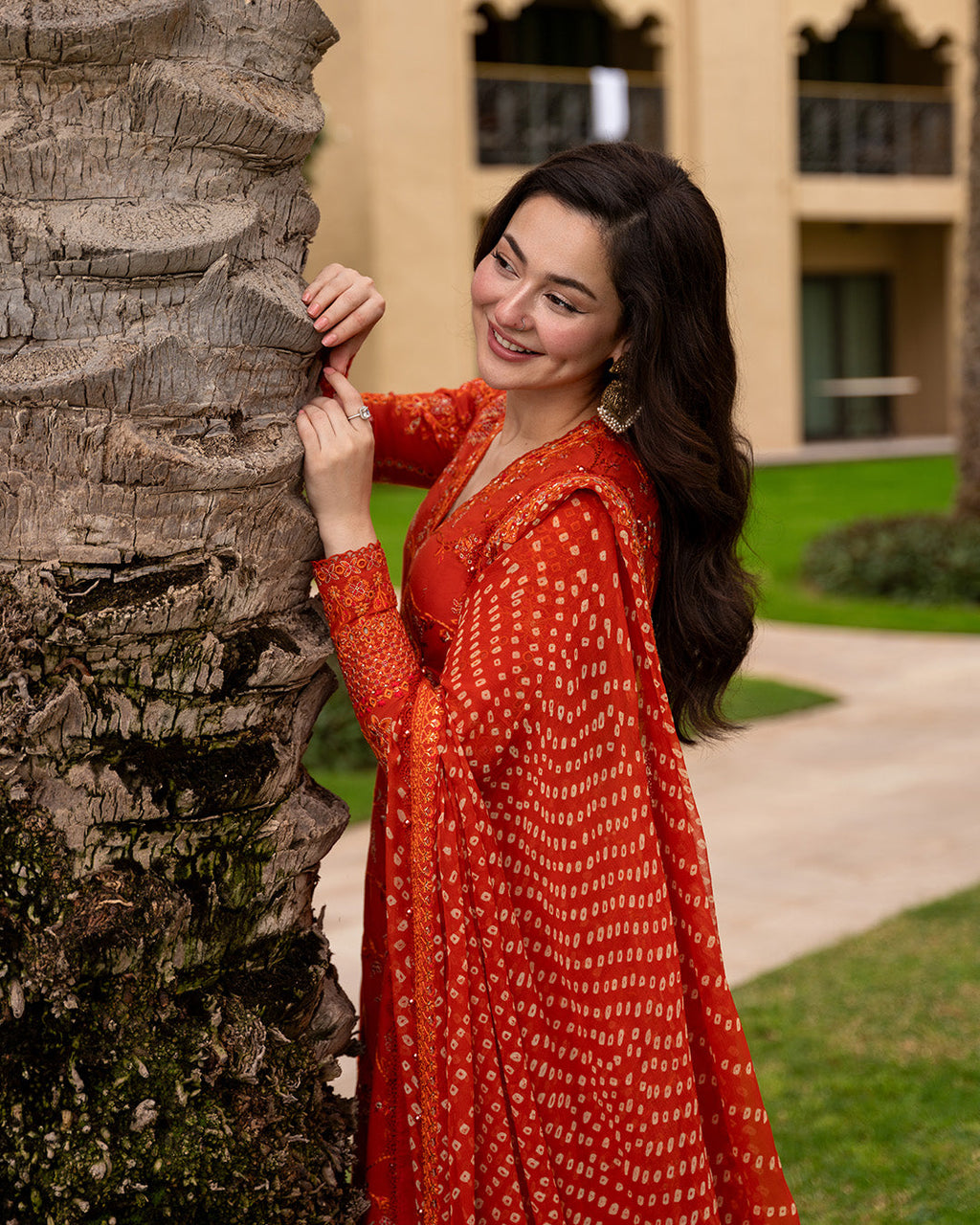 Vibrant Orange Embroidered Lawn Frock Suit, Chunri Dupatta, 3 Piece Ready To Wear