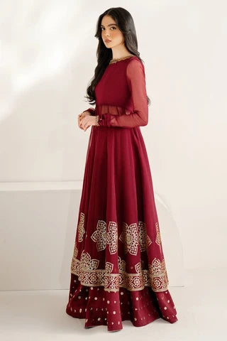Maroon Semi Pure Chiffon Ready to Wear Sequence Embroidered Lehenga Suit