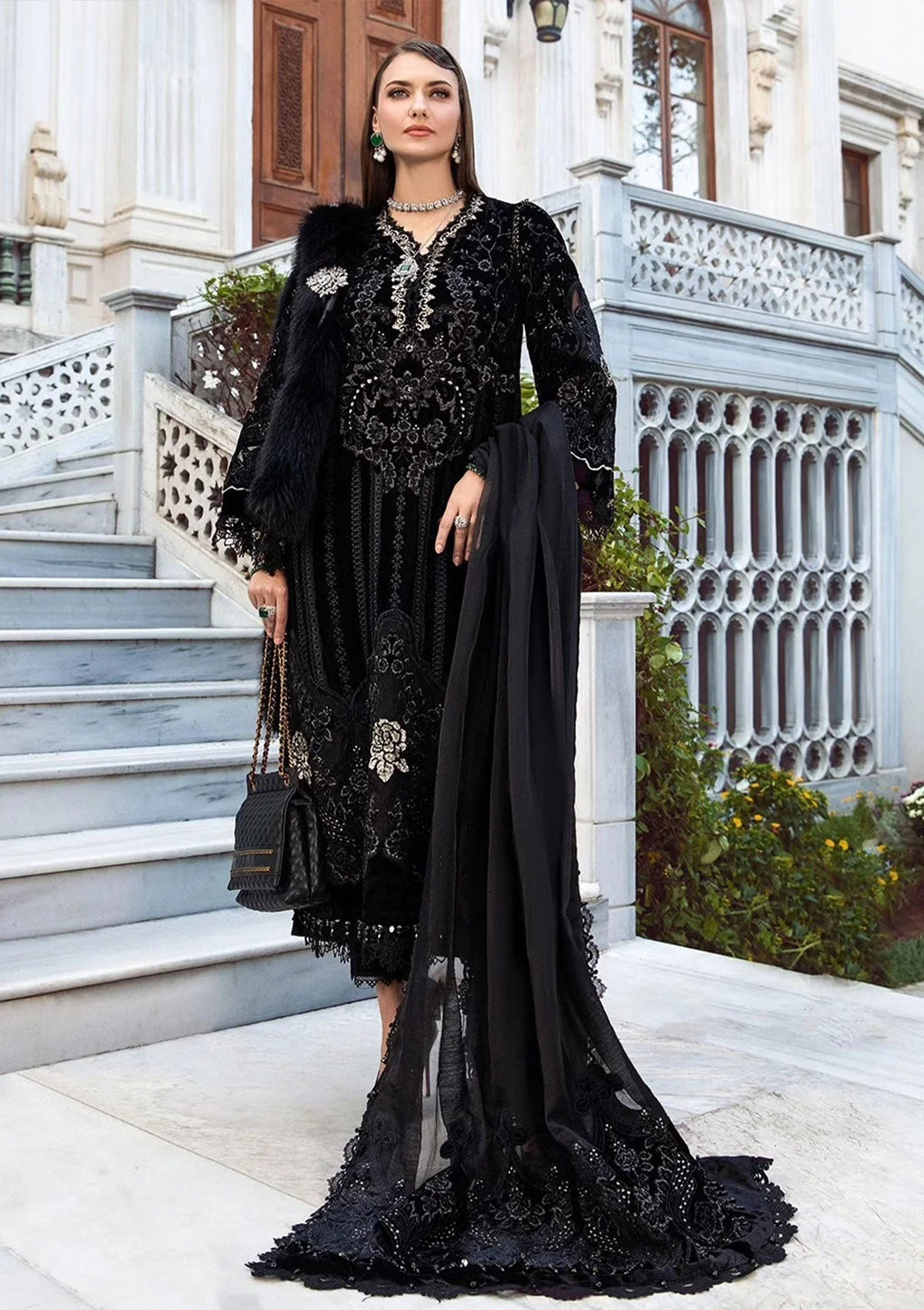 Luxury 3-Piece Stitched Velvet and Organza Festive Suit | RTW