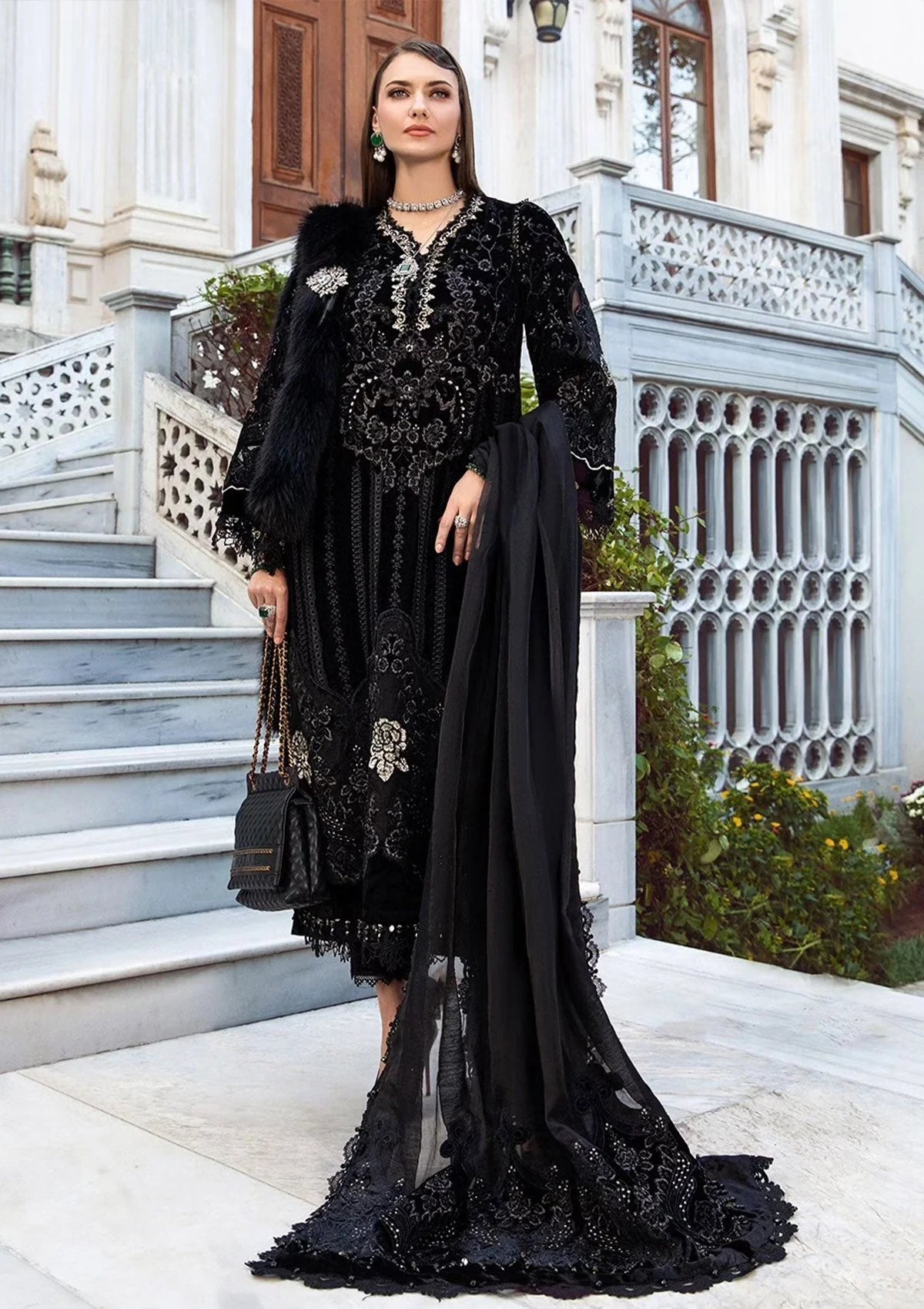 Luxury 3-Piece Stitched Velvet and Organza Festive Suit | RTW