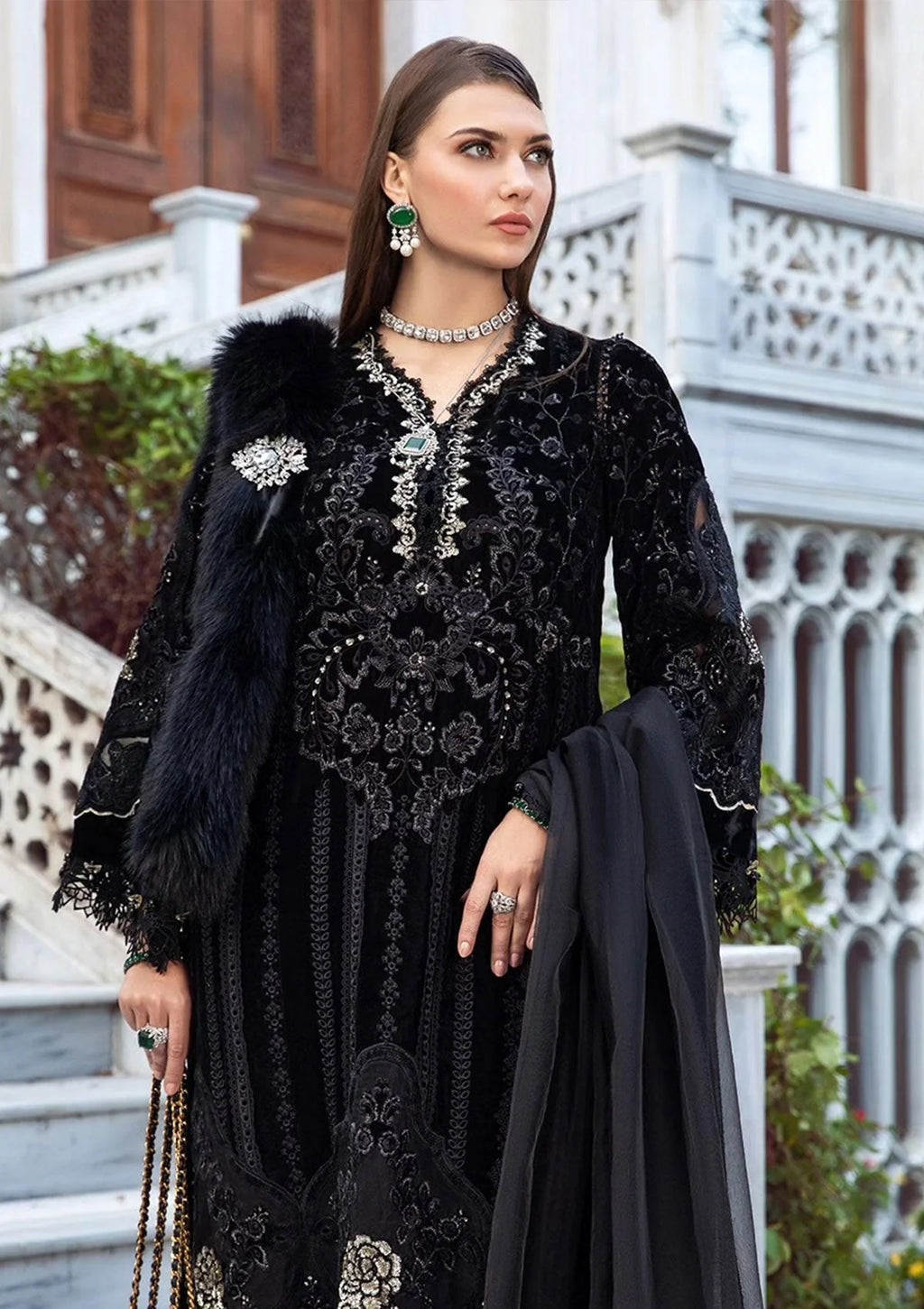 Luxury 3-Piece Stitched Velvet and Organza Festive Suit | RTW
