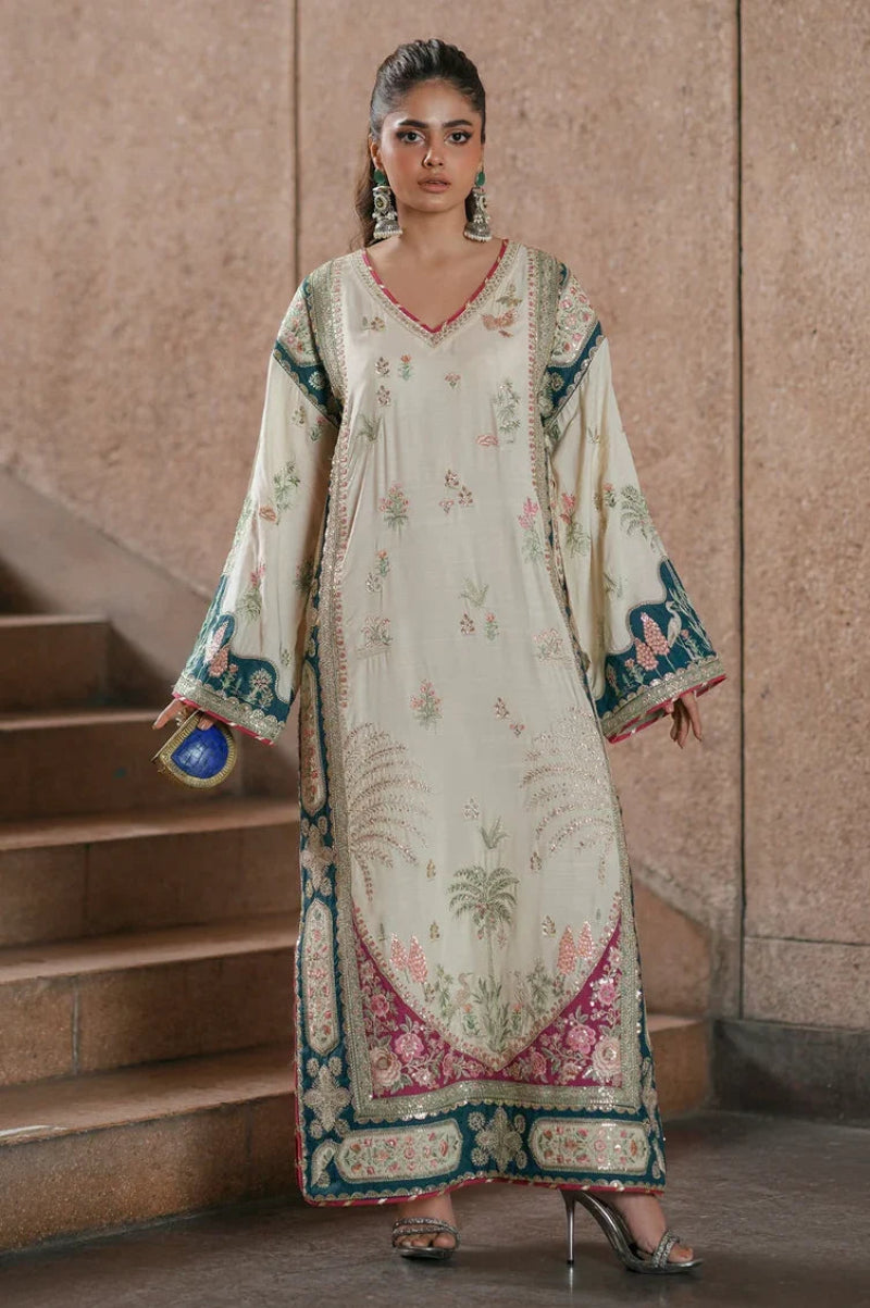 Botanical Embroidered Silk Kaftan | Ready To Wear