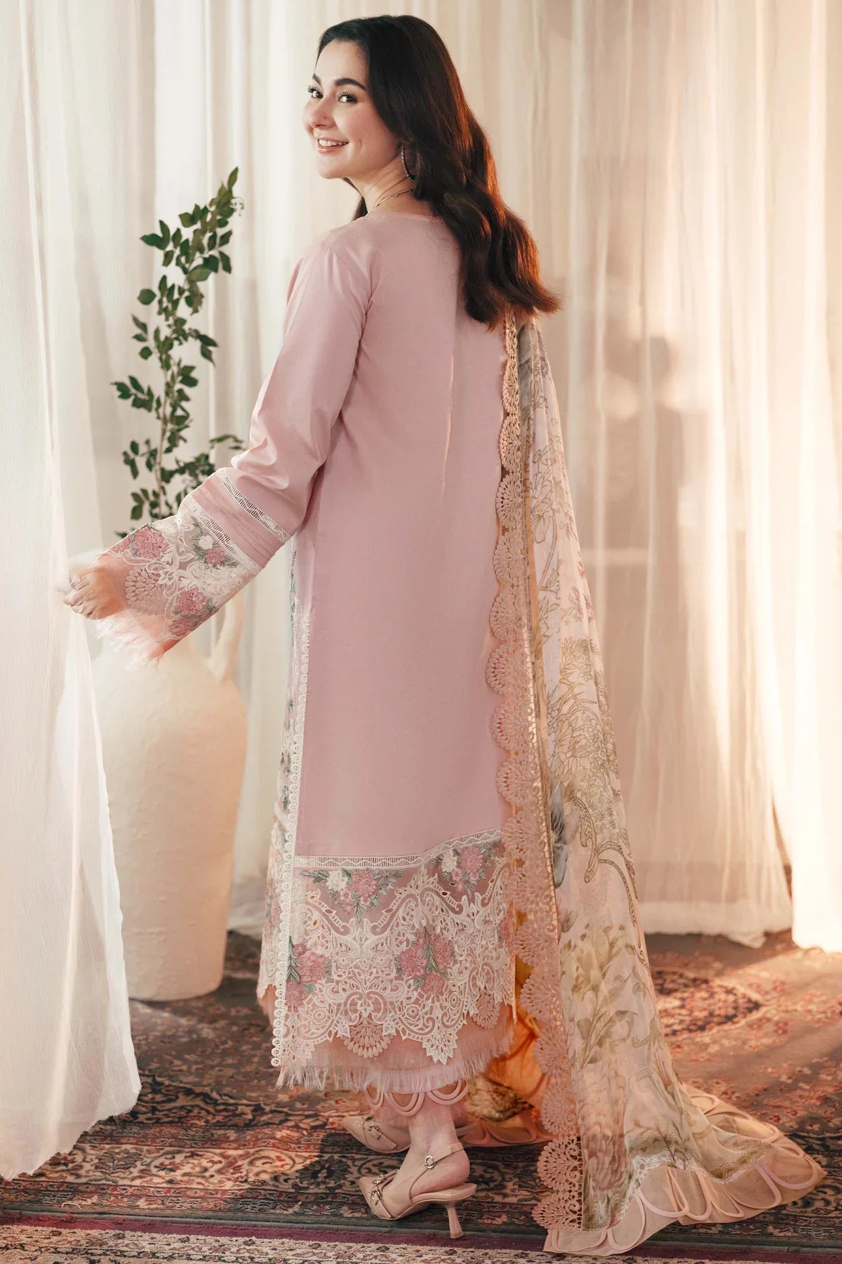 Pastel Pink Floral - 3 Piece Embroidered Suit | Ready To Wear