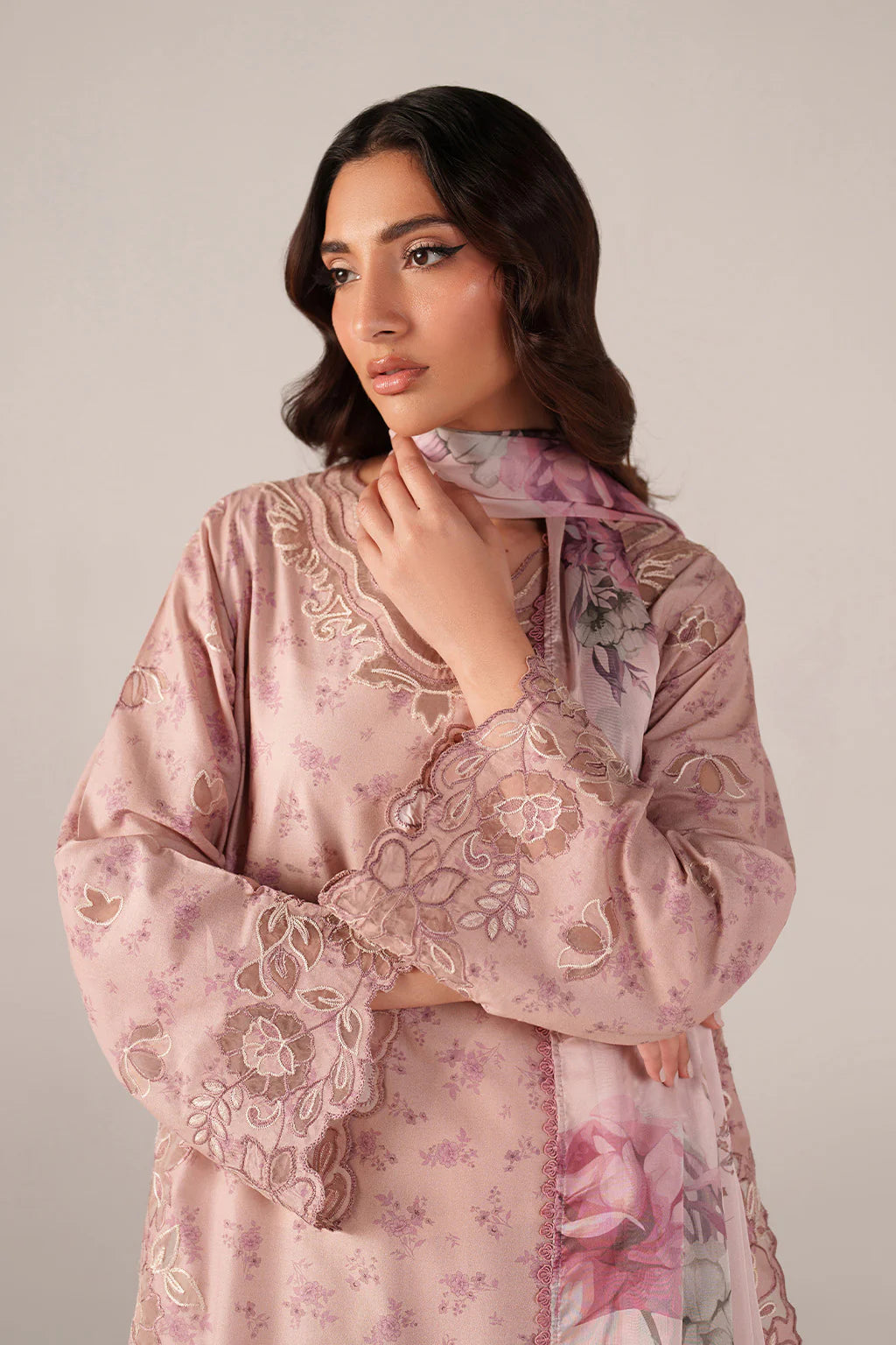 Pastel Pink -Lawn Suit With Chiffon Dupatta | Ready To Wear