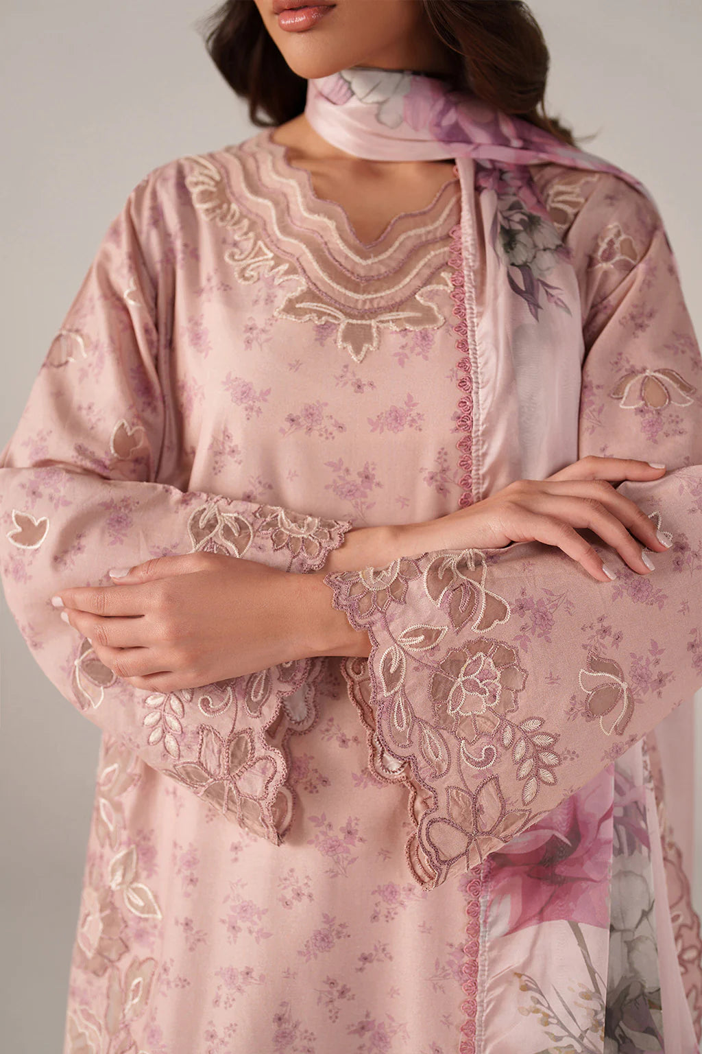 Pastel Pink -Lawn Suit With Chiffon Dupatta | Ready To Wear