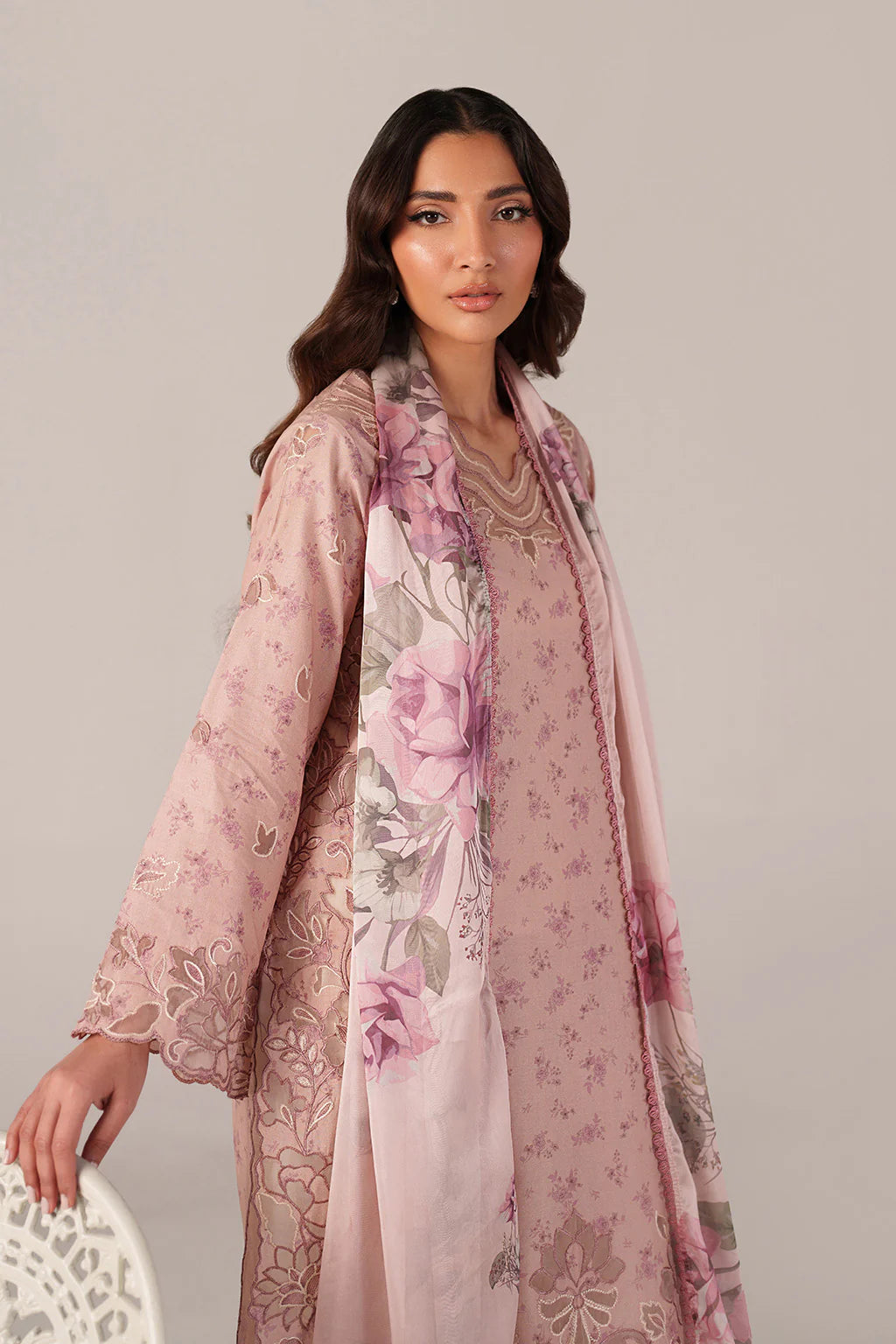 Pastel Pink -Lawn Suit With Chiffon Dupatta | Ready To Wear