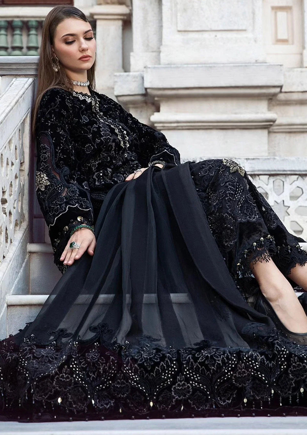 Luxury 3-Piece Stitched Velvet and Organza Festive Suit | RTW