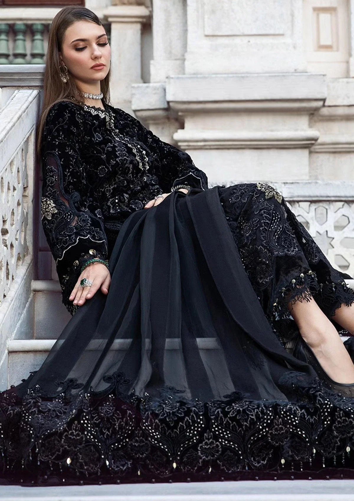 Luxury 3-Piece Stitched Velvet and Organza Festive Suit | RTW