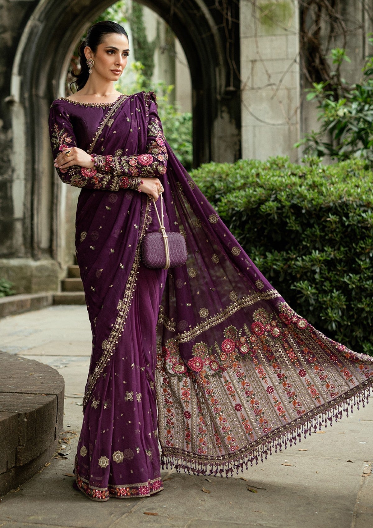 Chiffon Saree with Heavy Embroidery  - Ready  to Wear